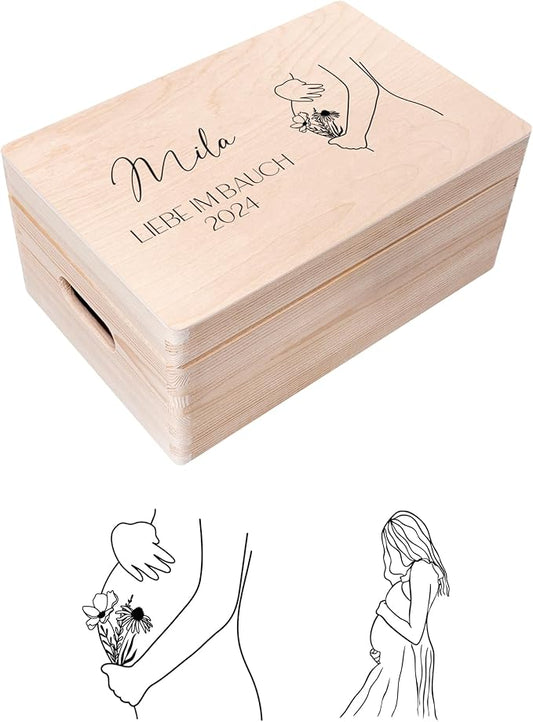 Creative Deco Personalized Wooden Storage Box Mum to Be Box | 11.8x7.87x5.51in (+-0.5) | Hinged Lid Handle Engraving | Unpainted Gift Box | Rough UNSANDED Keepsake Memory Souvenir Chest