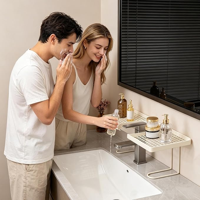 Faucet Shelf, Space Saving, 50x11x11cm, Iron Sink Storage Rack, Drain Shelf Kitchen, Easy Install, For Hotel Restaurant Bathroom Washbasin Counter Use