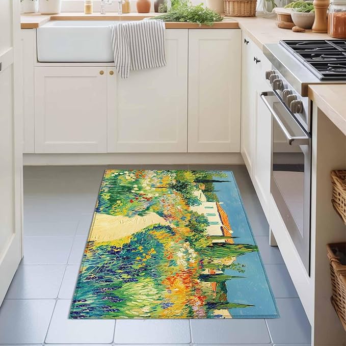 Area Rug 2x3ft, Pastoral Floral Pink Yellow Flower Green Leaves Washable Rugs for Living Room Bedroom, Farm Plants Soft Non-Slip Area Rugs Rectangle Floor Carpet for Dining Room