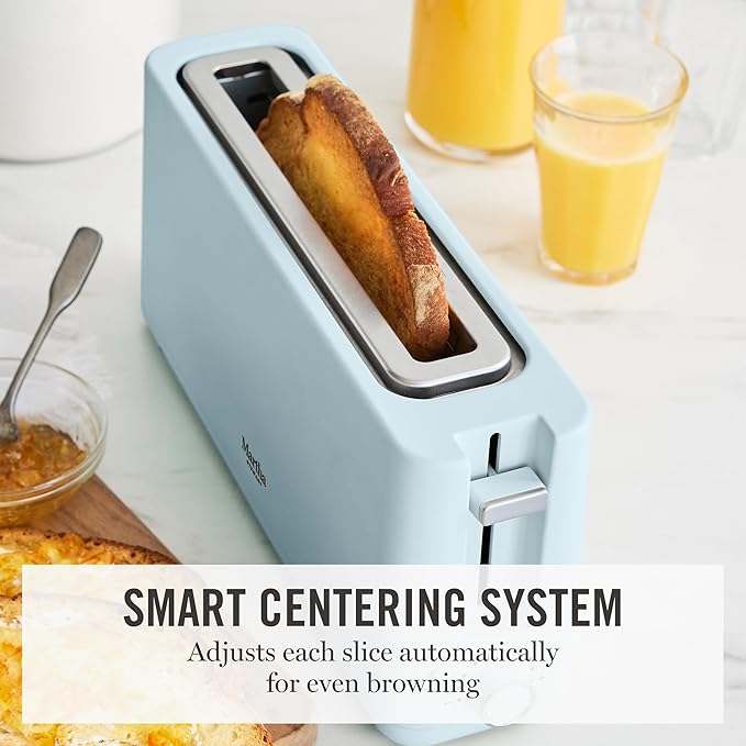 Martha Stewart 2 Slice Long Slot Toaster, Extra Wide for Sourdough & Bagels, 10 Setting Shade Control, Removable Crumb Tray, Self-Centering Design, Defrost/Reheat, Cancel, Slim Space-Saving, Sky Blue