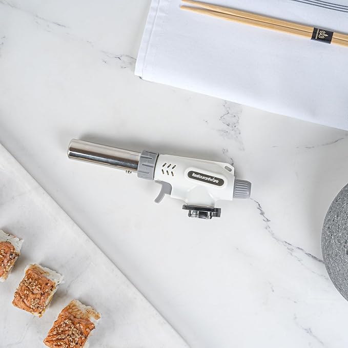 Restaurantware-RW Pyro Creme Brulee Torch With Adjustable Flame, 1 Refillable Culinary Blow Torch - Butane Gas Tank Not Included, No Flaring, White, For Baking, Cooking, BBQ, And More