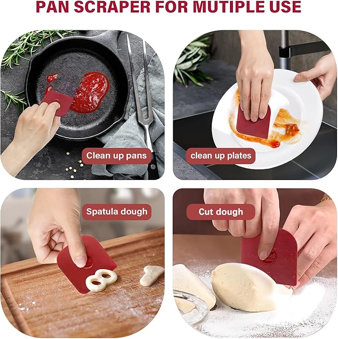 TMEDW Pan Scraper, 10 Pcs Pot Scraper, Pan Scraper Plastic, Multifunctional Scraper Tool for Kitchen, Non-Slip, Food Safe, High Heat Resistant-Red