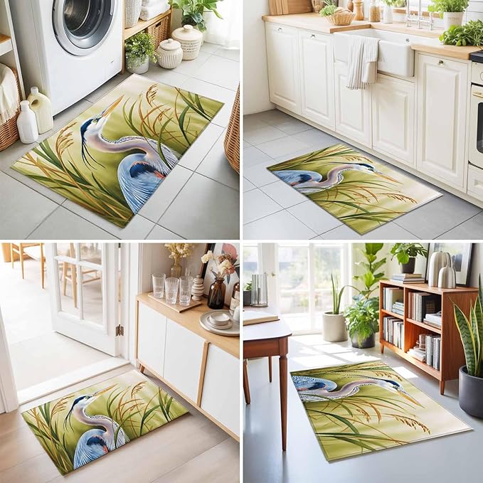 Area Rug 2x3ft, Natural Bird Wetland Landscape Washable Rugs for Living Room Bedroom, Wild Heron Grass Soft Non-Slip Area Rugs Rectangle Floor Carpet for Dining Room
