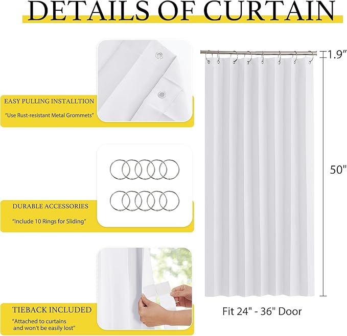 NICETOWN Short Window Curtains for Bathroom Pleated Window Privacy, Room Darkening Thermal Insulating Accordion Blinds for Kitchen Cabinet, 1 Panel with Hooks, 38 Wide x 50 Inches Long, Pure White