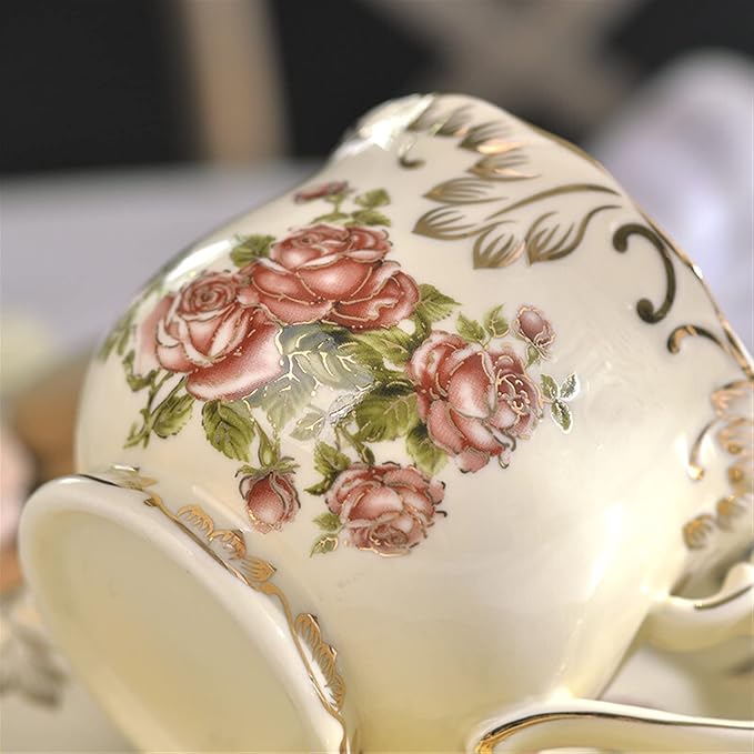 Latte Mug Porcelain Tea Cup Saucer Spoon Set Elegant Light Luxury Espresso Coffee Cups Style Beatiful Gift 250ML/8.5 Ounce for Any Kitchen (Color : 1) (1)