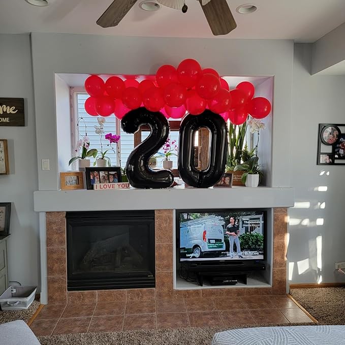 20 Balloons Number, 20th Birthday Decorations for Women Men, Numbers 20 Balloons 40 In Black Birthday Party Decorations for Wedding, Celebration Party, Graduations