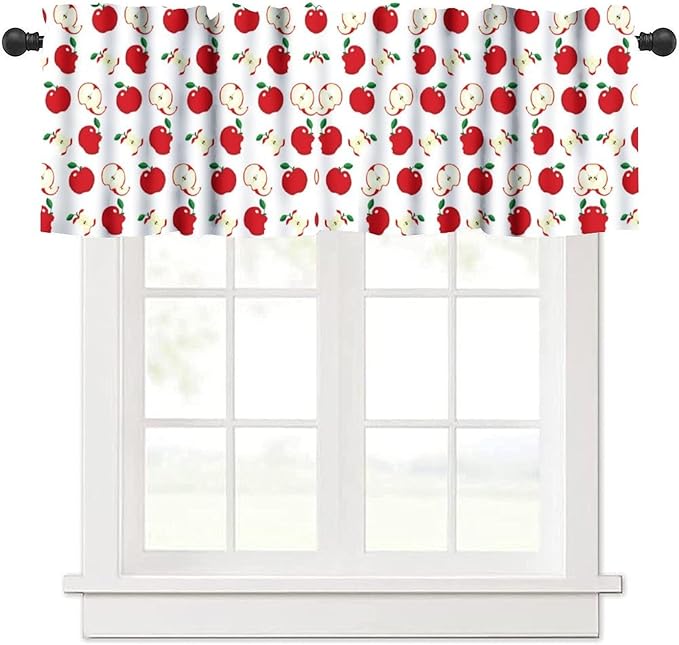 Fresh Apple Curtain Valance, Red Fruit Kitchen Window Treatment for Kitchen Dining Room Bedroom Living Room Cafe Home Decor, 54x18Inch