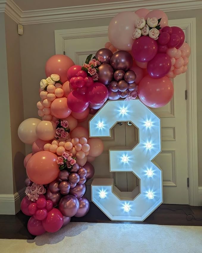 Pink Balloons Garland Arch Kit - 161Pcs Different Size Hot Pink Metallic Pink Shades of Pink and Confetti Balloons for Girl Birthday Baby Shower Princess Valentine's Day Party Decorations