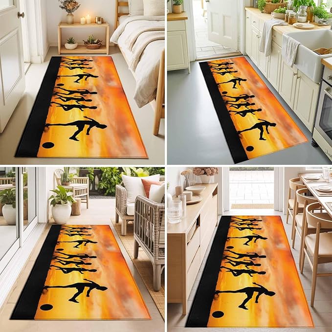 Runner Rug for Bedroom Hallway, Football Sports Competition Kitchen Runner Rugs Area Rug 2x6ft, Sunset Background Washable Soft Floor Carpet for Entryway Stair