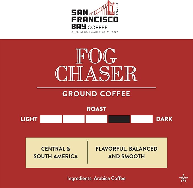 San Francisco Bay Coffee - Medium-Dark Roast - Fog Chaser (28 oz bag) - Ground Coffee,(Pack of 2)