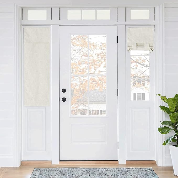 RYB HOME 100% Blackout Door Window Curtains, Natural Linen Blended Privacy French Door Blinds Thermal Insulated Room Darkening Window Shades, W12 x L40 inch, 1 Panel
