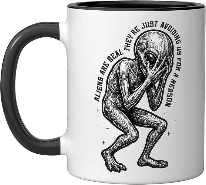 Aliens UFO Space Sci Fi Believer Extraterrestrial Ceramic Mug, Black/White