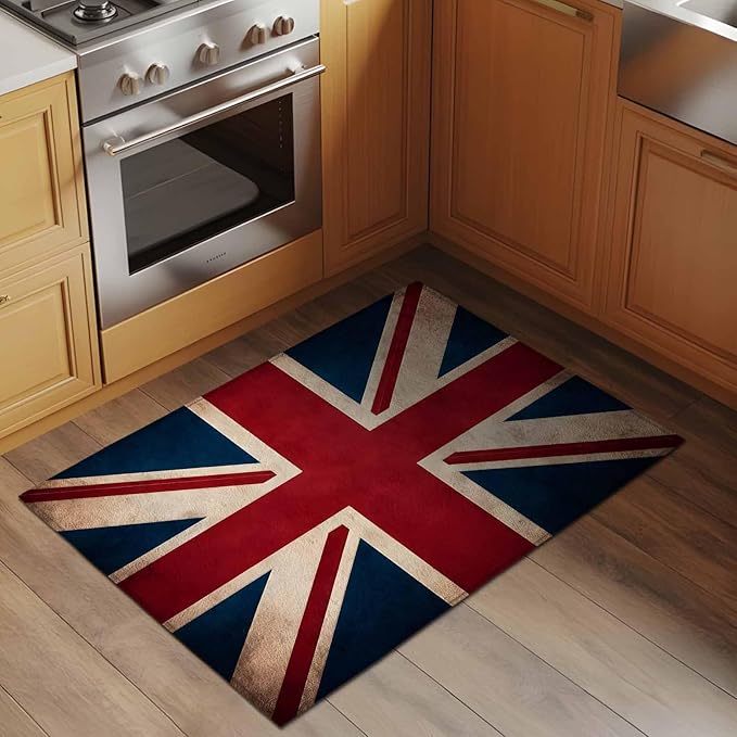 Area Rug 2x3ft, Vintage Union Jack Flag Washable Rugs for Living Room Bedroom, Reerto Flags of The United Kingdom Soft Non-Slip Area Rugs Rectangle Floor Carpet for Dining Room