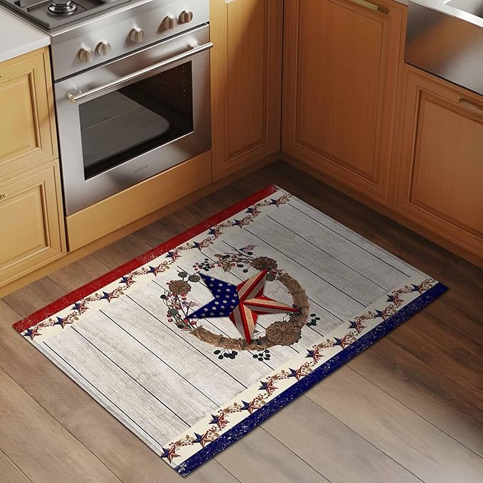 Area Rug 2x3ft, Retro USA Flag Star and Berry Washable Rugs for Living Room Bedroom, Wooden Texture Soft Non-Slip Area Rugs Rectangle Floor Carpet for Dining Room