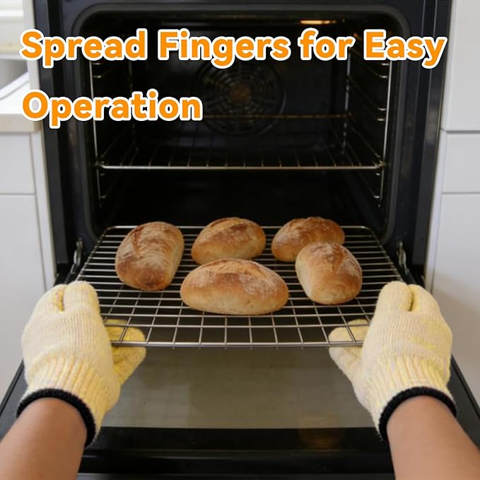 Heat Resistant Oven Gloves for Cooking, Grilling - Durable Aramid Oven Mitts Gloves with Fingers - Full Hand Protection, Ideal for Baking, Fryer, and BBQ