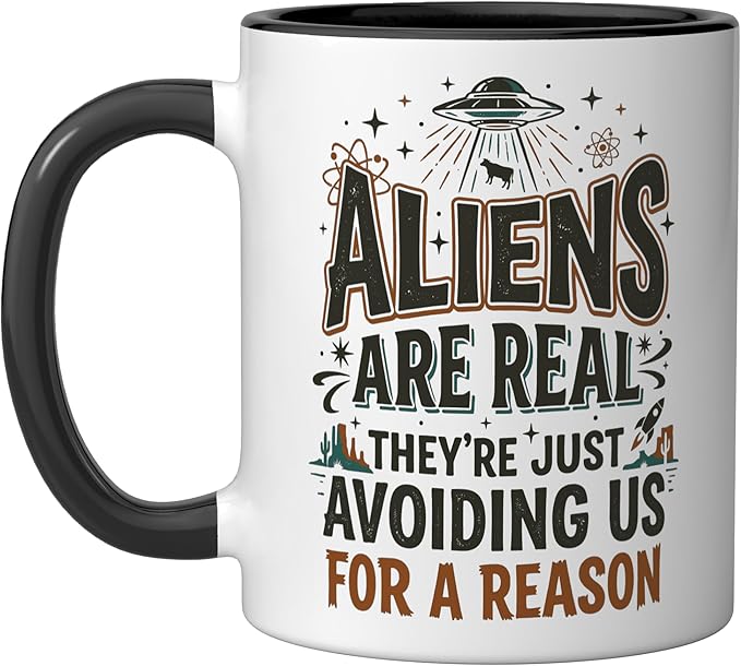 Aliens UFO Space Sci Fi Believer Extraterrestrial Ceramic Mug, Black/White