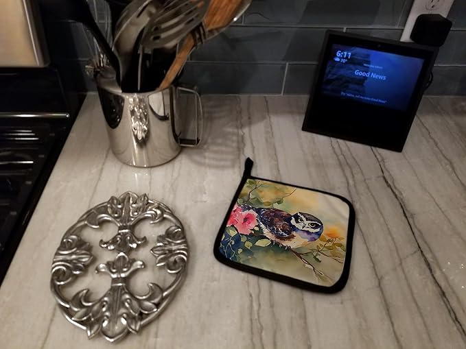 Caroline's Treasures Spectacled Owl Pair of Pot Holders Kitchen Heat Resistant Pot Holders Sets Oven Hot Pads for Cooking Baking BBQ, 7 1/2 x 7 1/2