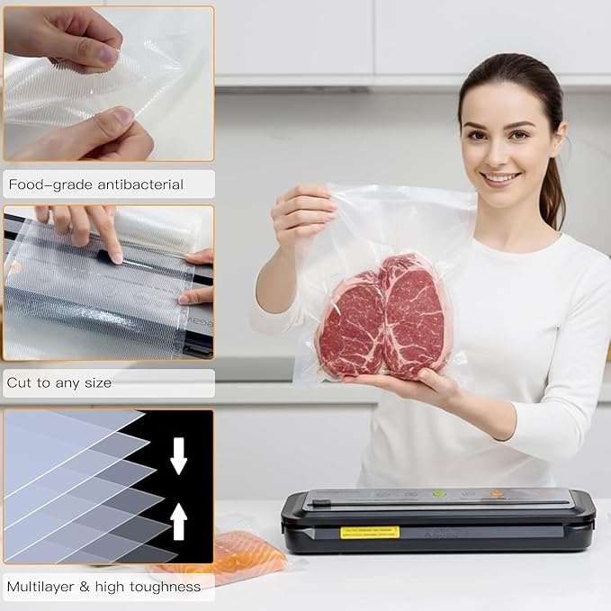 MEGAWISE Vacuum Sealer Bags Variety Pack with Labels & Marker, 150 Pre-Cut Bags (11"×14", 8"×12", 6"×10"), BPA-Free for All Vacuum Sealers
