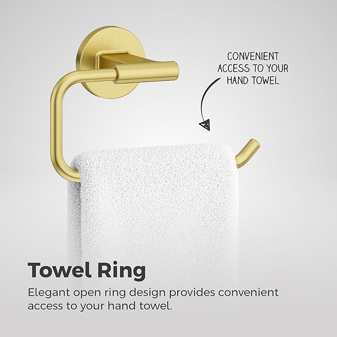 Pfister Capistrano Towel Ring, Hand Towel Holder for Bathroom, Wall-Mounted, Screw-in, Brushed Gold Finish, BRBCSO0BG