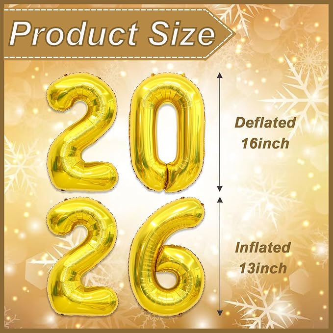 2026 Balloons Gold, Number Balloons 16 Inch, New Years Balloons for 2026 New Years Graduation Decorations Home Office Decoration