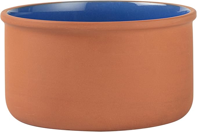 Restaurantware-Terra Tek 68 Ounce Terracotta Cazuelas, 2 Blue Glazed Clay Pots For Cooking - Oven-Ready, Microwavable, Terracotta Serving Pots, Dishwashable, For Cooking And Serving