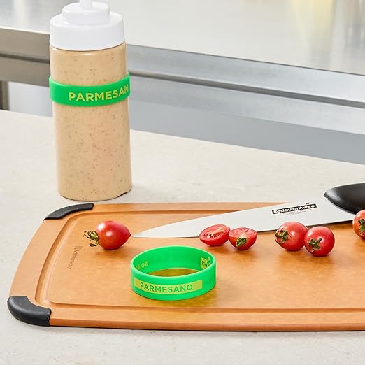 Restaurantware Silicone Squeeze Bottle Band 10 Count 2.75 Inch Dishwasher Safe Condiment Identification Band, Parmesan Green Non-Slip Label Band for Condiment Labeling at Restaurants, Food Trucks