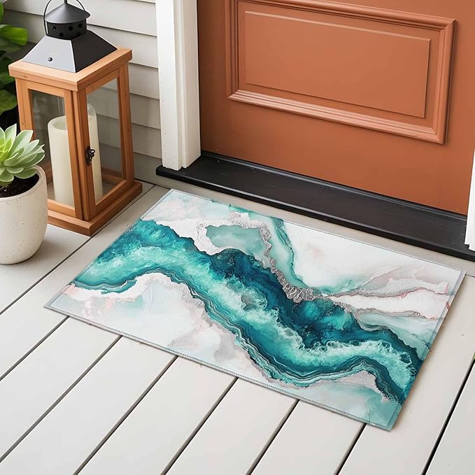 Area Rug 2x3ft, Abstract Blue Marble Texture Washable Rugs for Living Room Bedroom, Modern Luxury Pattern Soft Non-Slip Area Rugs Rectangle Floor Carpet for Dining Room