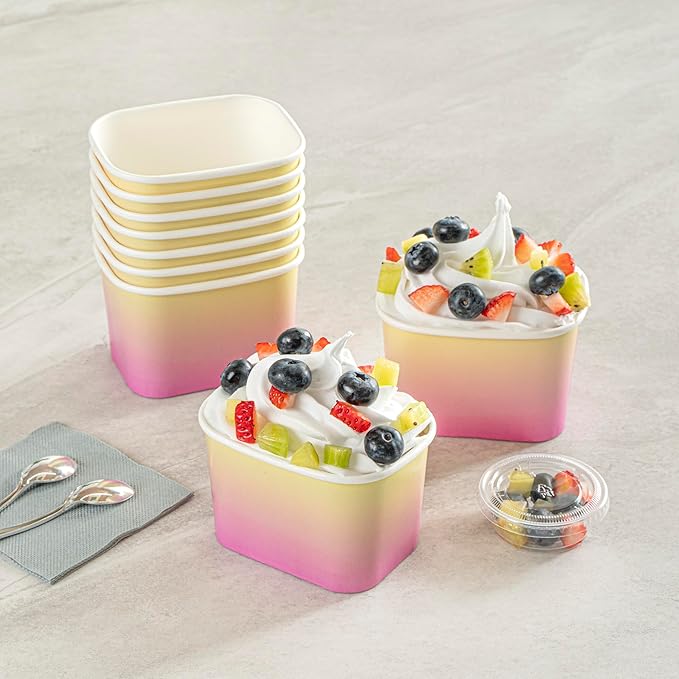 Coppetta 12 Ounce Dessert Cups, 50 Greaseproof Ice Cream Cups - Lids Sold Separately, For Hot And Cold Foods, Orange And Blue Ombre Paper Yogurt Bowls, Disposable, Sturdy - Restaurantware