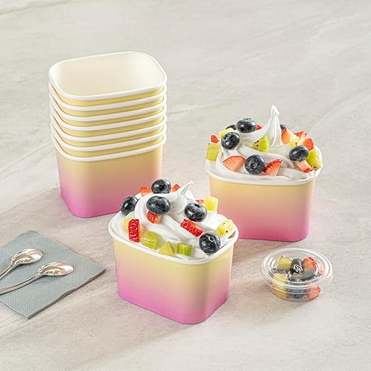 Coppetta 12 Ounce Dessert Cups, 200 Greaseproof Ice Cream Cups - Lids Sold Separately, For Hot And Cold Foods, Orange And Blue Ombre Paper Yogurt Bowls, Disposable, Sturdy - Restaurantware