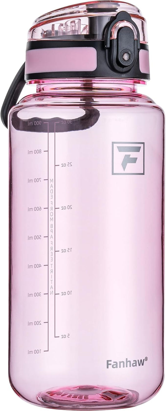 Fanhaw 32 Oz Clear Tritan Water Bottle, BPA-Free & Leak-Proof, Wide Mouth with Anti-dust Chug Lid, Reusable Plastic Bottle for Gym, Travel, School & Office (Cherry Blossom)