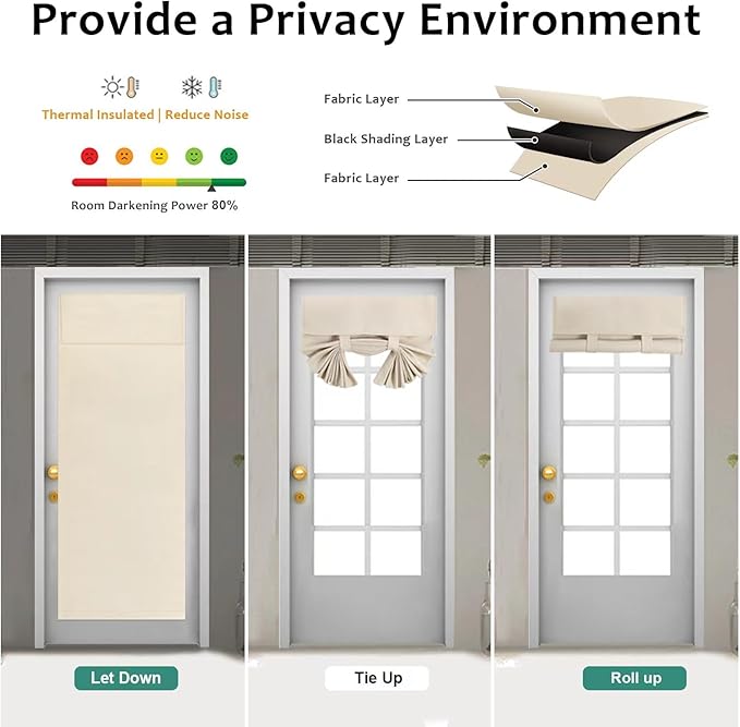 WdFour French Door Curtain - Blackout Thermal Insulated Door & Window Cover for Front/Side Doors - Noise Reducing & Energy Saving - Oatmeal, 25x70 Inches, 1 Panel