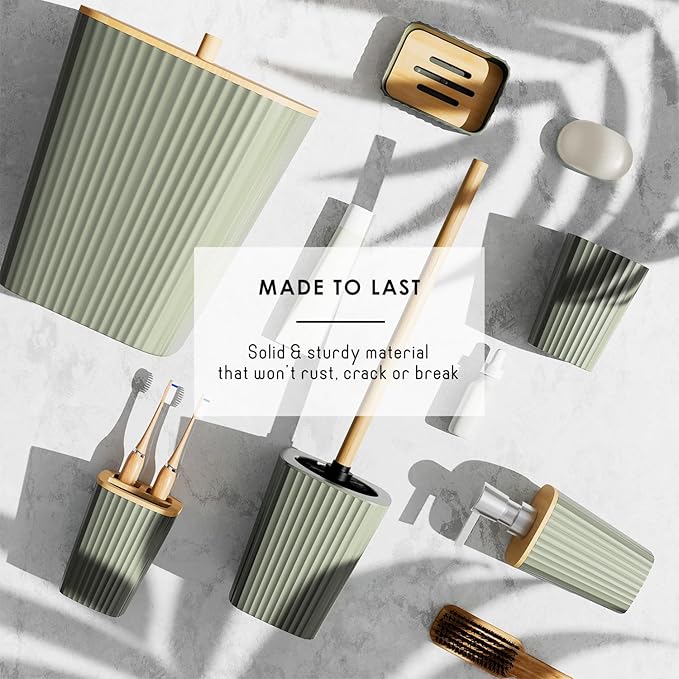 Clara Clark Bathroom Accessories Set - Bathroom Set, Bathroom Sets with Shower Curtain and Rugs, Shower Curtain Set with Trah Can - Sage Green - 22PC