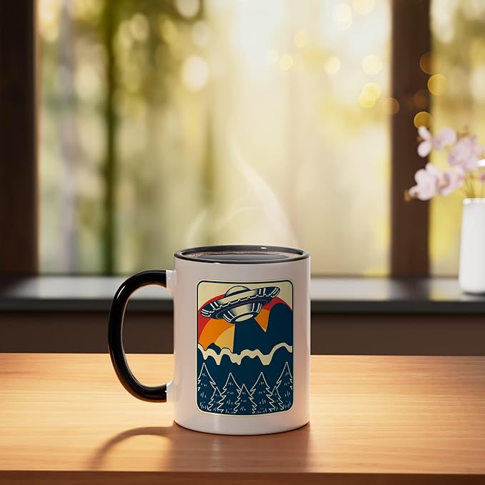 Ufo Alien Vintage Retro Ceramic Mug, Black/White