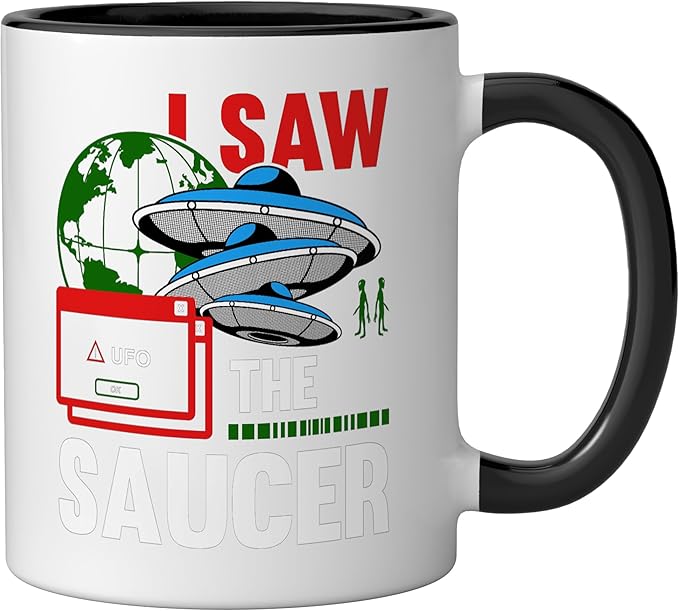 UFO, UAP, Space, Space, Unknown Flight Object, Alien Ceramic Mug, Black/White