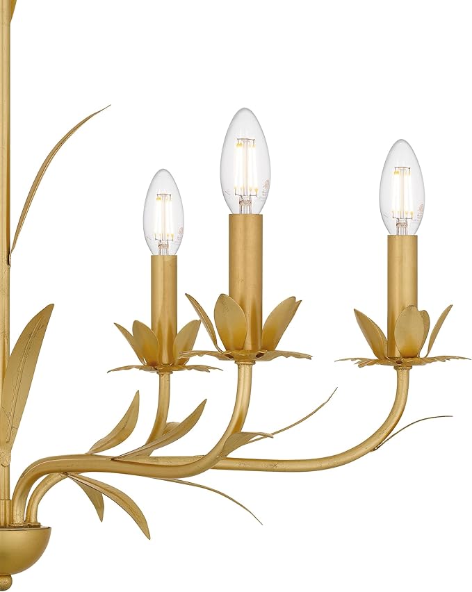 Quoizel Maria 6-Light Gold Leaf Chandelier with Nature-Inspired Leaf Details, Traditional Candle-Style Chandelier for Dining Room, Living Room, Kitchen, Bedroom, or Office