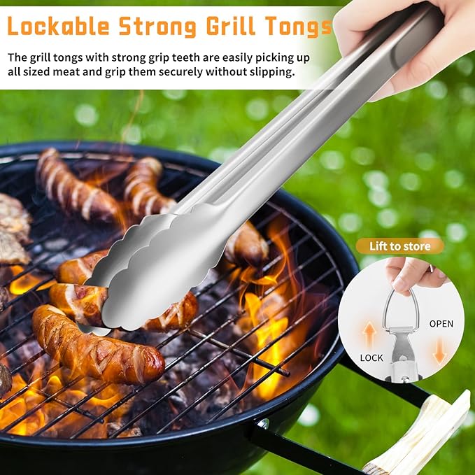 9Pcs Grill Accessories Set, Heavy Duty Stainless Steel BBQ Grill Tools Kit with Storage Bag, Grilling Gifts for Men Dad Him, Professional Barbecue Grill Utensil Set for Outdoor Backyard Camping