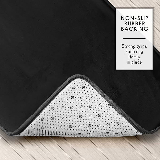 Clara Clark Bathroom Rugs, Velvet Memory Foam Bath Mat, Non-Slip, Machine Washable Bath Rugs - Dries Quickly, Ultra Soft Plush Bath Mats for Bathroom, 20 x 32, Black
