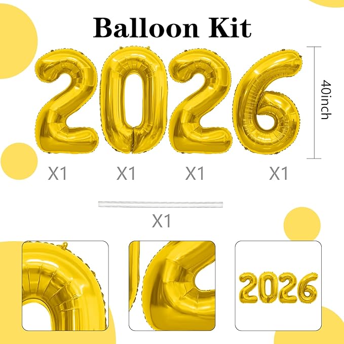 2026 Balloons Gold,40 inch 2026 Foil Balloons,Graduation Decorations 2026,Mylar 2026 Balloon for 2026 New Years Decorations,Large 2026 Balloon Numbers for New Years Eve Party Supplies 2026 Grad Decor