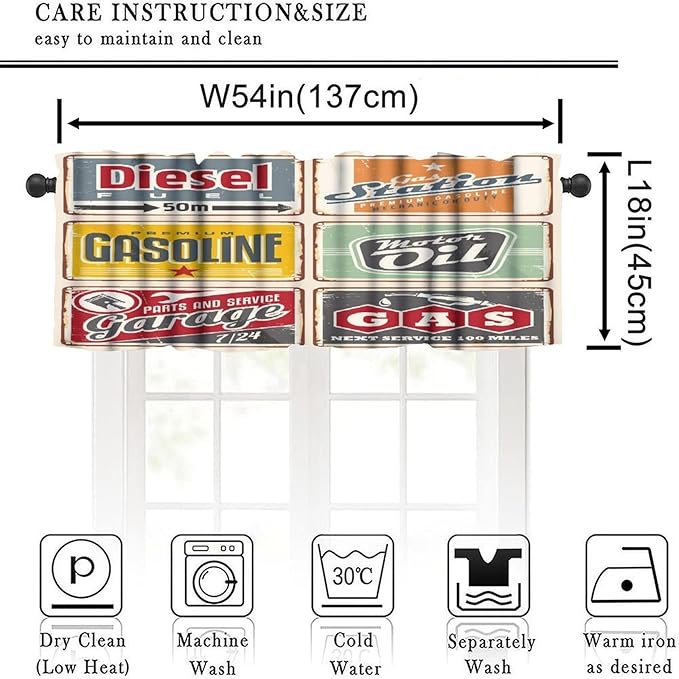 1950s Valance Curtain Vintage Car Signs Automobile Advertising Repair Vehicle Garage Classics Servicing, Curtain Valances for Kitchen Living Room Bathroom Decor with Rod Pocket, 1 Panel 54X18 Inches