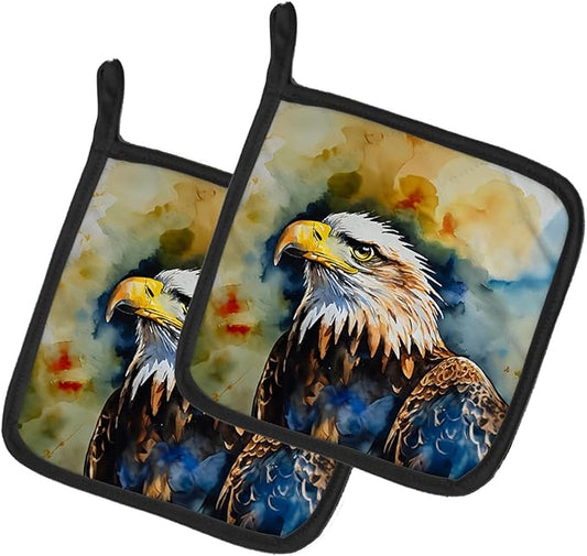 Caroline's Treasures Eagle Pair of Pot Holders Kitchen Heat Resistant Pot Holders Sets Oven Hot Pads for Cooking Baking BBQ, 7 1/2 x 7 1/2