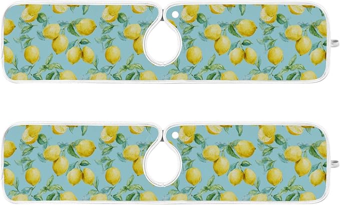 Kitchen Faucet Absorbent Mat,Lemon Fruit Summer Water Splash Guard for Sink, Faucet Drip Catcher Thicken Sponge Microfiber Faucet Water Catcher Mat Sink Absorbent Mat for Kitchen 14x5in 2 Pack