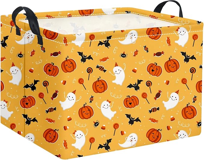 HIYAGON Rectangular Halloween Basket for Boys and Girls Kids Trick or Treat Pumpkin Basket for Halloween Parties Cute Storage Bin Organizer Box Room Decor(Cute halloween )