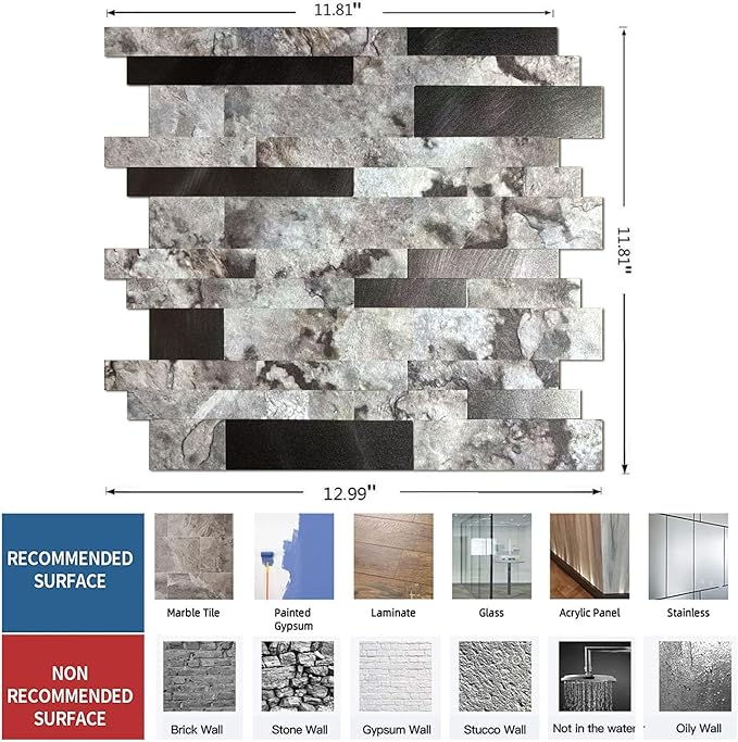 10-Sheet Peel and Stick Backsplash Tile, PVC Mixed Meta,l Stick on Kitchen, Bathroom Vanities, Fireplace Décor, Laundry Table(11.2" X 12.7") (10, Darken Coffee+Frosted Grey)