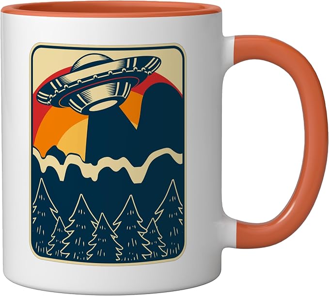 Ufo Alien Vintage Retro Ceramic Mug, Orange/White