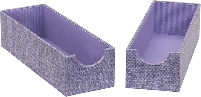 Household Essentials 2-Pack of Drawer Organizers, Sturdy Chipboard With Soft Polyester Cover, Handy and Fashionable Organization Solution, 3” H x 4” W x 12” D, Iris