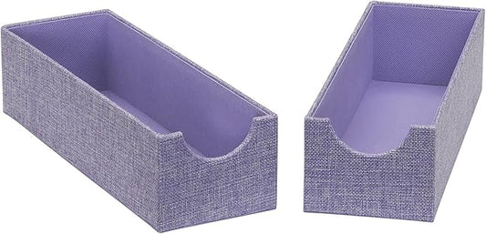 Household Essentials 2-Pack of Drawer Organizers, Sturdy Chipboard With Soft Polyester Cover, Handy and Fashionable Organization Solution, 3” H x 4” W x 12” D, Iris