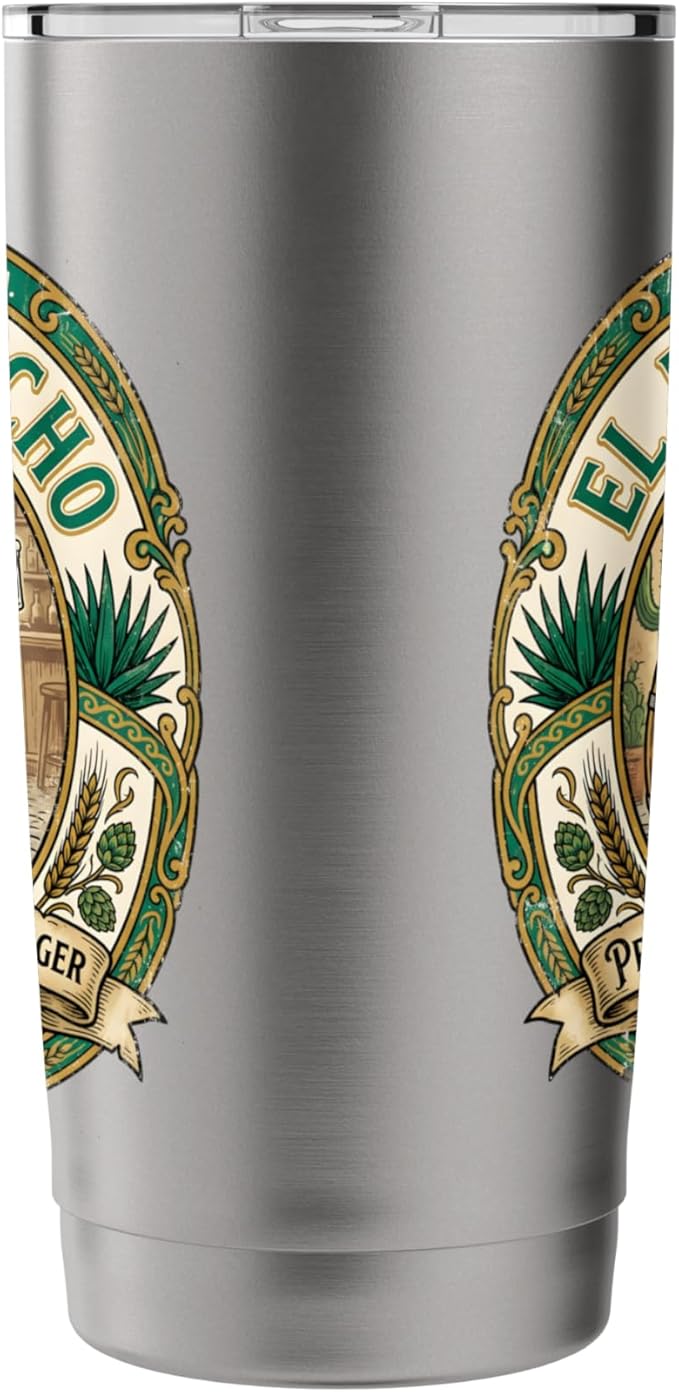 El Borracho The Drunk Mexican Cerveza Retro Beer Label Stainless Steel Insulated Tumbler