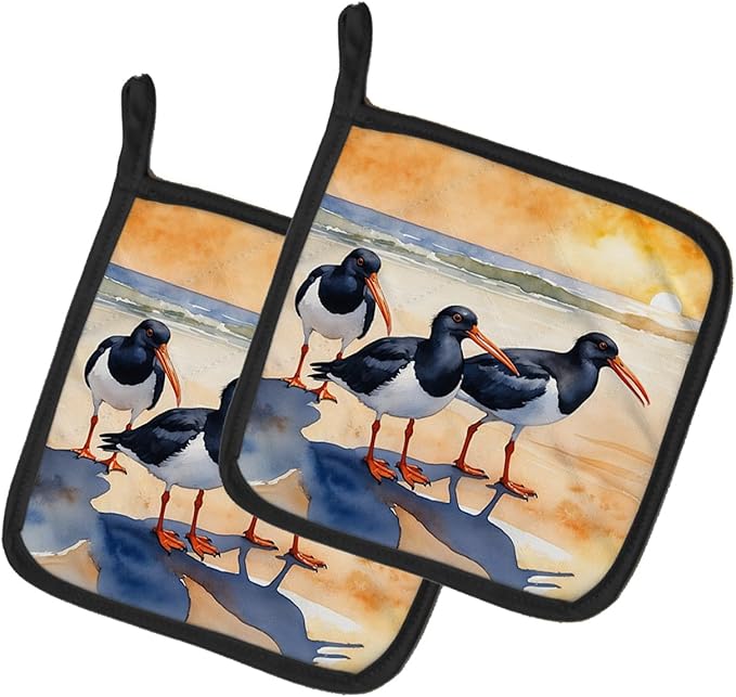 Caroline's Treasures Oystercatchers Foraging Pair of Pot Holders Kitchen Heat Resistant Pot Holders Sets Oven Hot Pads for Cooking Baking BBQ, 7 1/2 x 7 1/2