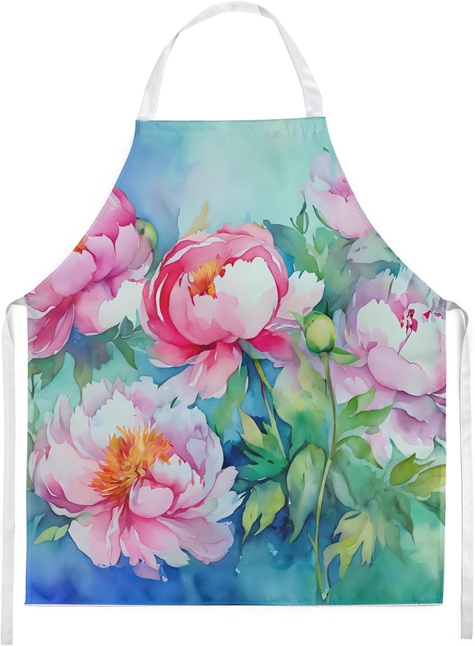 Caroline's Treasures Peonies in Watercolor Apron Cooking Kitchen Server Baking Crafts Gardening for Adult Women Men, Unisex, Large, Multicolor