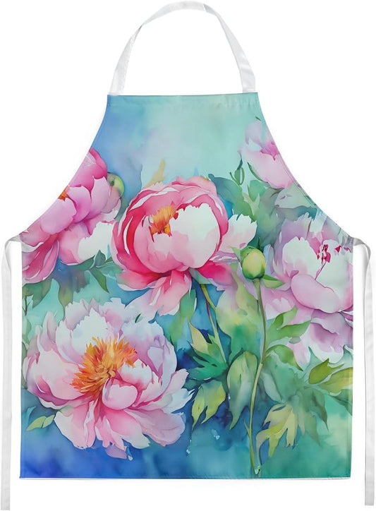 Caroline's Treasures Peonies in Watercolor Apron Cooking Kitchen Server Baking Crafts Gardening for Adult Women Men, Unisex, Large, Multicolor